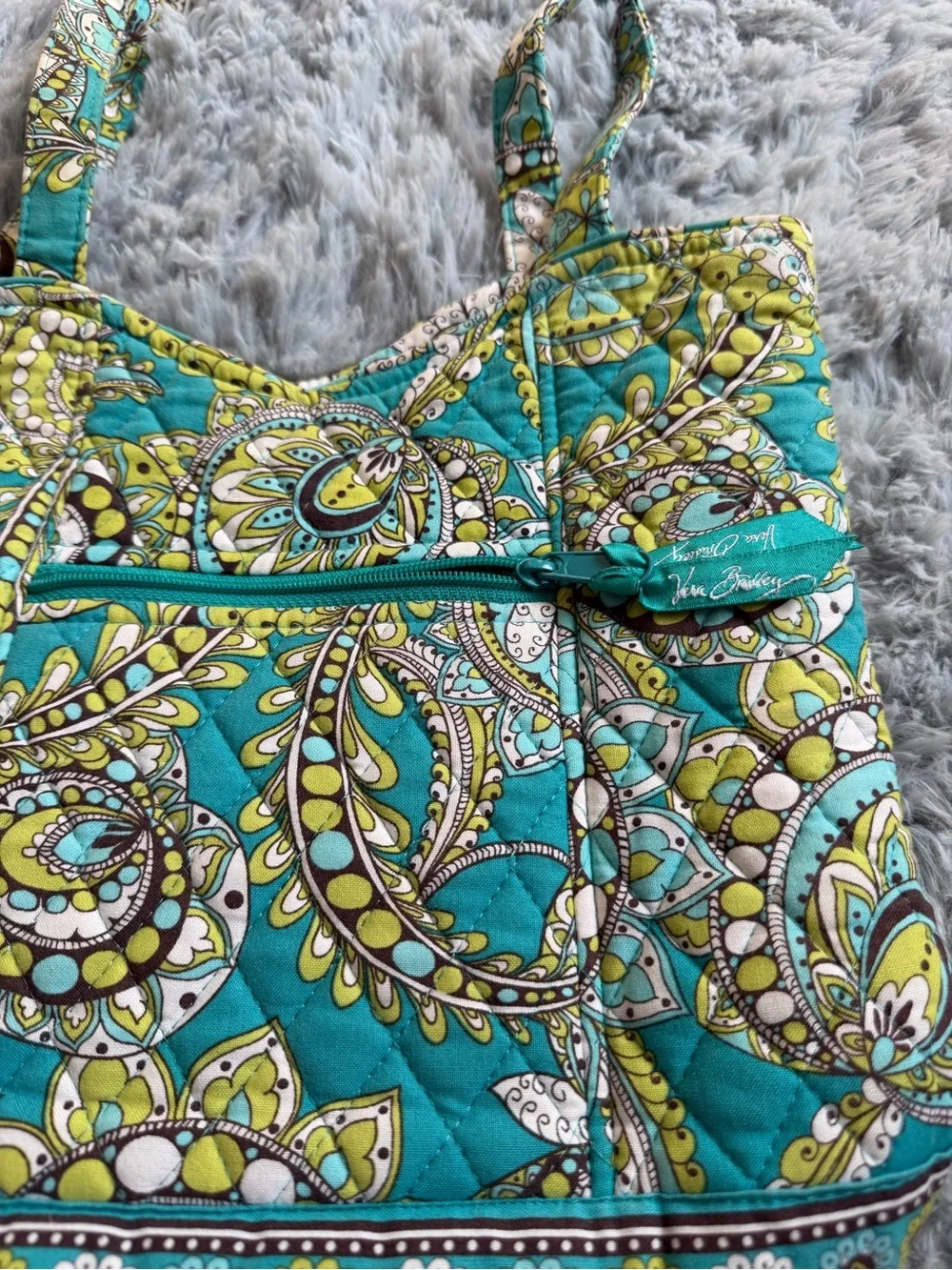 Vera Bradley Turquoise & Lime Paisley Quilted Tote - Peacock Pattern